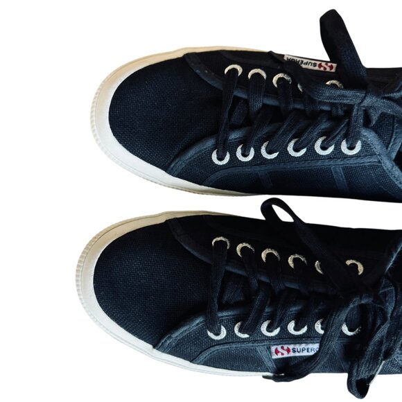 Superga Size 9 1/2  Sneakers Classic Black Unisex Cotton Canvas Lace Up Iconic - Picture 11 of 15
